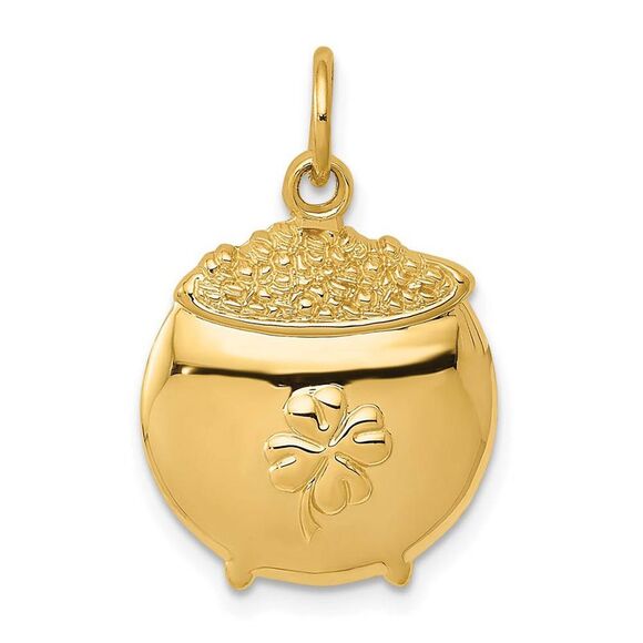 14k Yellow Gold Pot of Gold Charm or Pendant 15mm (9/16 inch)